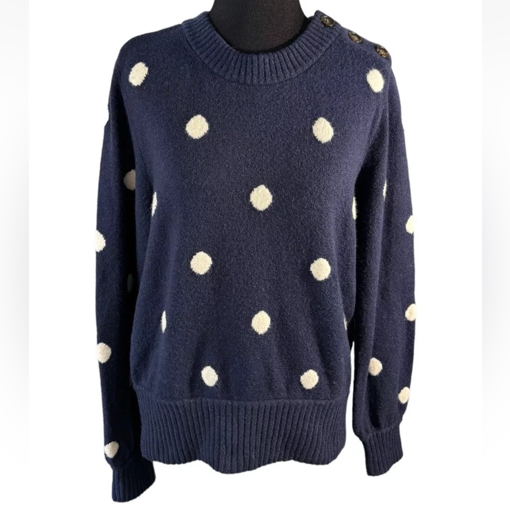 J. Crew Navy Crewneck Sweater with Cream Polka Dots